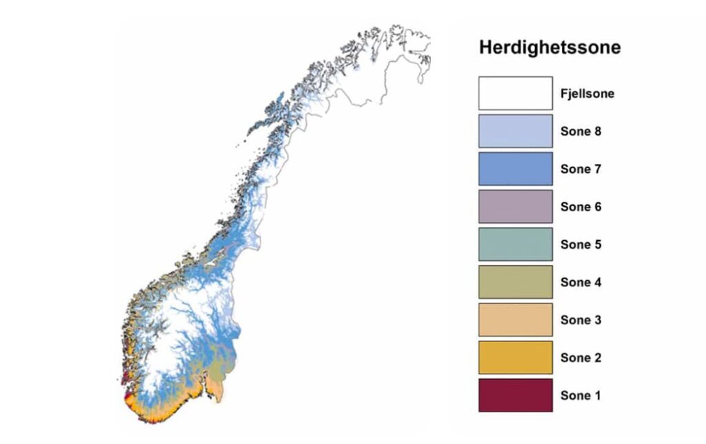 Klimasoner/herdighetssoner i Norge
